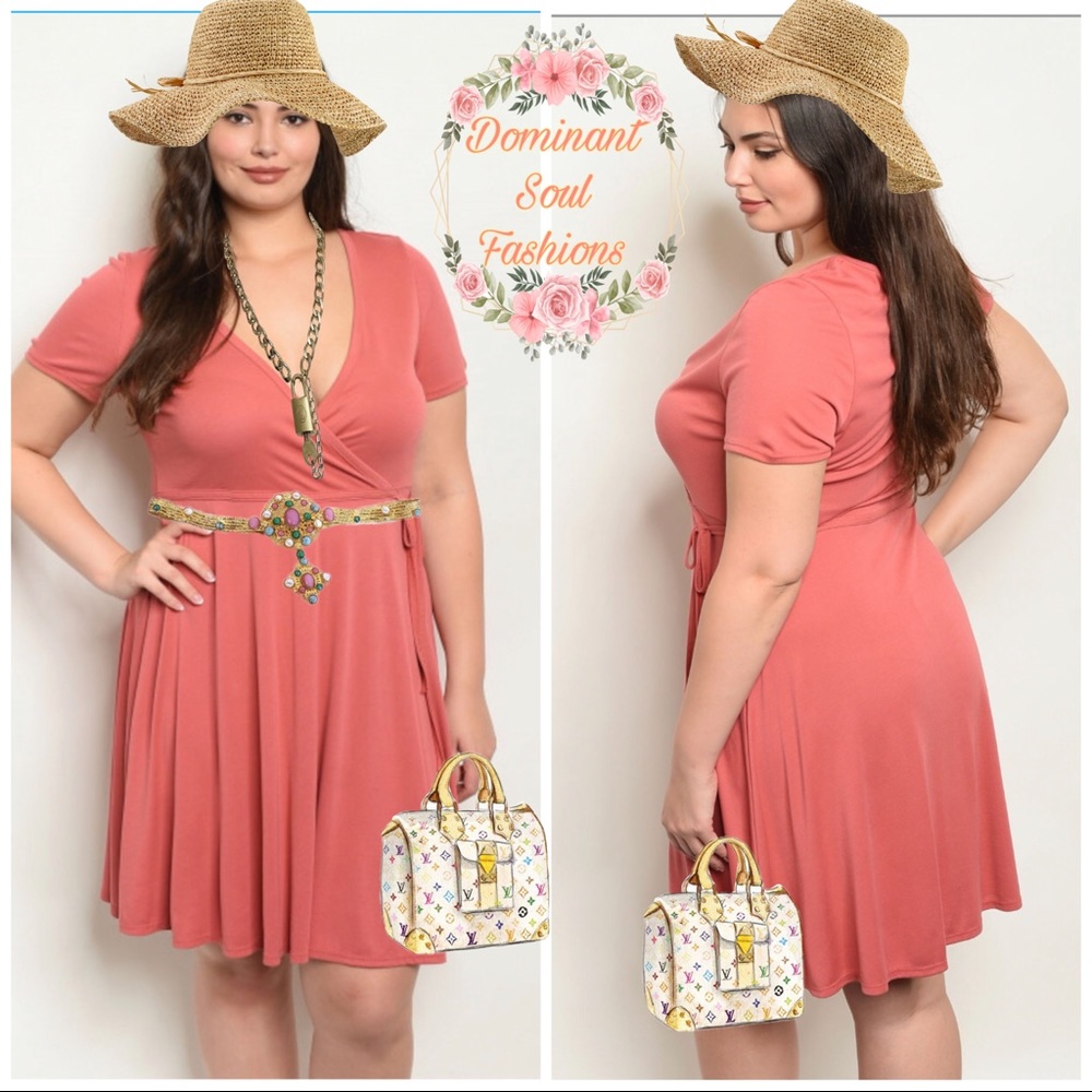 🌷pleated Wrap style Plus Size Mini Dress 🌷 - Picture 2 of 5